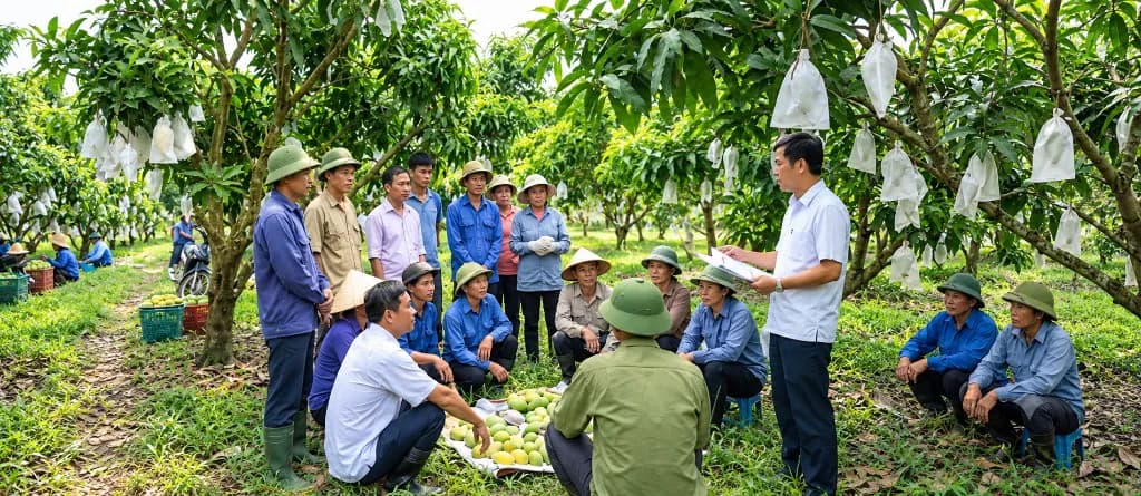 Đội triển khai hướng dẫn thành viên hợp tác xã ngay tại vườn